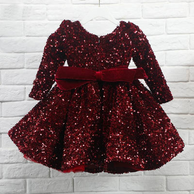 Robe cérémonie fille bordeaux paillettes manches longues