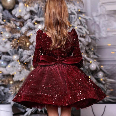 Robe cérémonie fille bordeaux paillettes manches longues