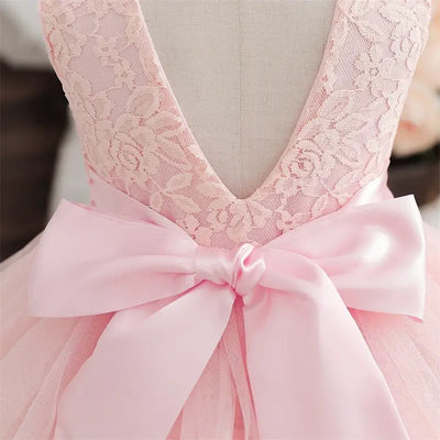 Robe cérémonie fille en dentelle verte avec nœud en satin