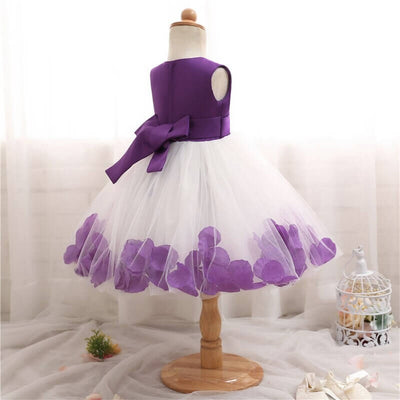 Robe princesse bébé violet uni avec jupe blanche motifs floraux violets
