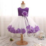 Robe princesse bébé violet uni avec jupe blanche motifs floraux violets