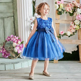 Robe cérémonie fille rose pastel avec motif fleuri en relief et jupe volumineuse