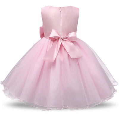 Robe cérémonie fille rose pastel avec motif fleuri en relief et jupe volumineuse