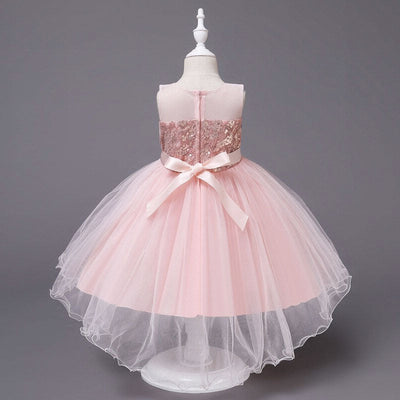 Robe princesse fille rose pâle à sequins et tulle avec dentelle