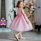 Robe cérémonie fille rose pastel avec motif fleuri en relief et jupe volumineuse