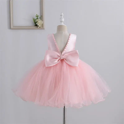 Robe cérémonie fille crème avec perles et jupe en tulle