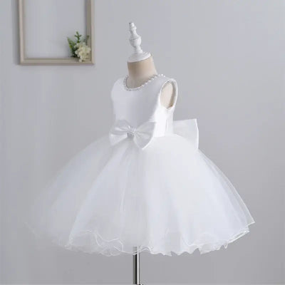 Robe cérémonie fille crème avec perles et jupe en tulle