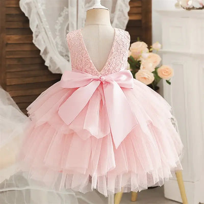 Robe cérémonie fille en dentelle verte avec nœud en satin