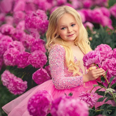 Robe cérémonie fille rose paillettes multicolores avec nœud décoratif