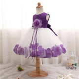 Robe princesse bébé violet uni avec jupe blanche motifs floraux violets