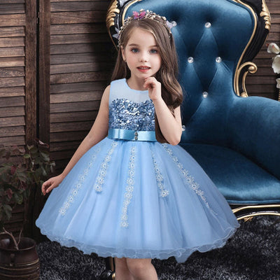 Robe princesse fille bleue avec paillettes et jupe en tulle