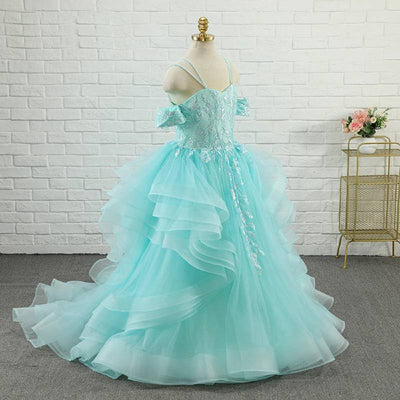 Robe princesse fille bleu clair avec détails floraux et broderies