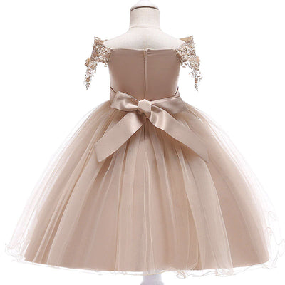 Robe cérémonie fille beige à broderies florales et perles