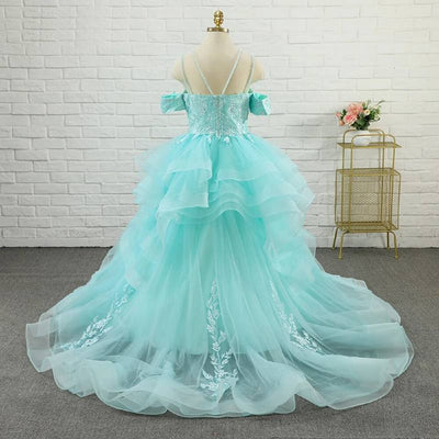 Robe princesse fille bleu clair avec détails floraux et broderies