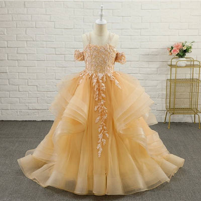 Robe princesse fille bleu clair avec détails floraux et broderies