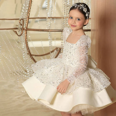 Robe princesse fille ivoire avec sequins et boucle élégante