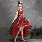 Robe princesse fille rose pastel avec motifs floraux noirs ou gris