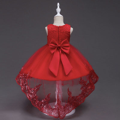 Robe princesse fille rouge motifs floraux brodés et paillettes