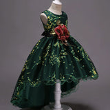 Robe princesse fille rose pastel avec motifs floraux noirs ou gris