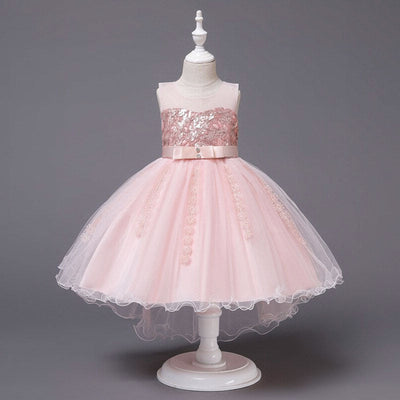 Robe princesse fille rose pâle à sequins et tulle avec dentelle