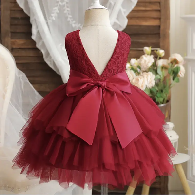 Robe cérémonie fille en dentelle verte avec nœud en satin