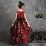 Robe princesse fille rose pastel avec motifs floraux noirs ou gris