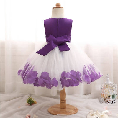 Robe princesse bébé violet uni avec jupe blanche motifs floraux violets
