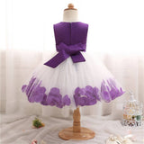 Robe princesse bébé violet uni avec jupe blanche motifs floraux violets