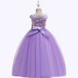 Robe princesse fille blanche avec corsage en dentelle fleurie et jupe en tulle volumineuse