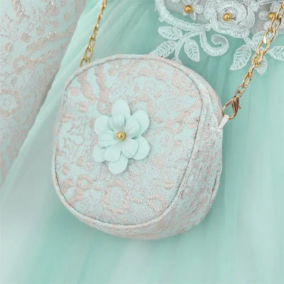 Robe cérémonie fille bleu foncé avec tulle et motifs gris et blancs