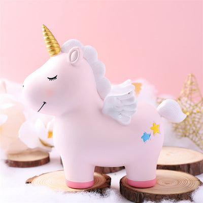 Tirelire Licorne Kawaii Rose en Résine