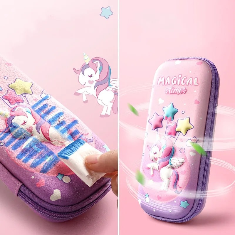 jiuzcare Trousse Licorne Fille EVA Rigide Grande capacité étui à Crayons Scolaire Rose 3D (Rangement Papeterie Fournitures école Cadeau Enfant