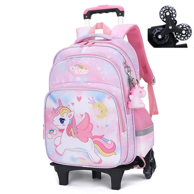 Cartable Licorne à Roulettes Rose