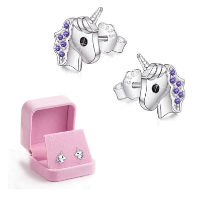 Boucles d’Oreilles Licorne Fille Bleu (Argent)