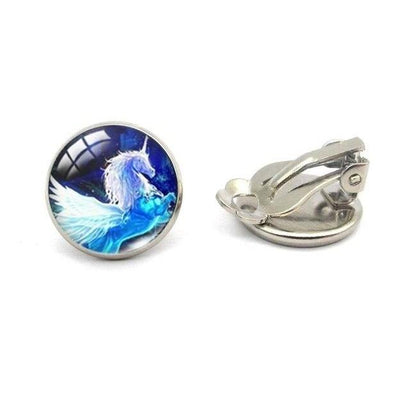Boucles d’Oreilles Licorne Pégase Bleu
