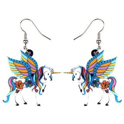 Boucles d’Oreilles Licorne Pendantes Bleues