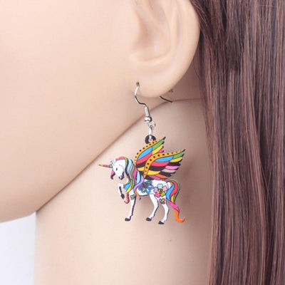 Boucles d’Oreilles Licorne Pendantes Bleues