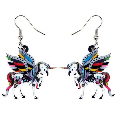 Boucles d’Oreilles Licorne Pendantes Grises