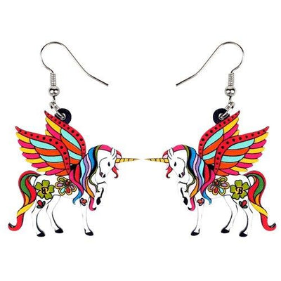 Boucles d’Oreilles Licorne Pendantes Rouges