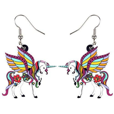 Boucles d’Oreilles Licorne Pendantes Violettes
