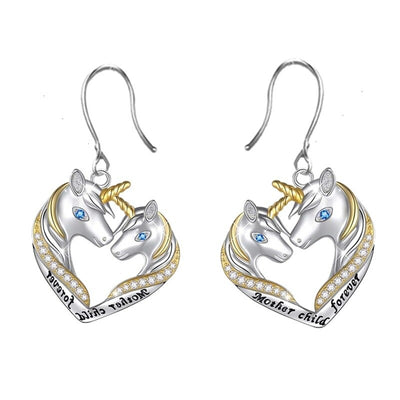Boucles d’Oreilles Licorne Mère et Fille Pendante