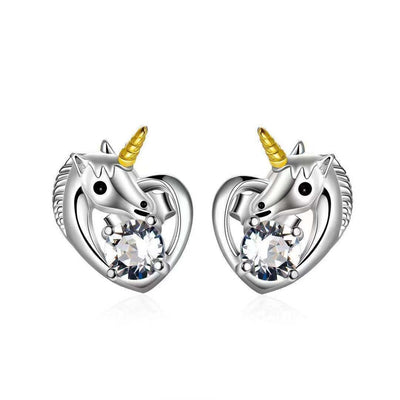 Boucles d’Oreilles Licorne Cœur et Cristal Blanc