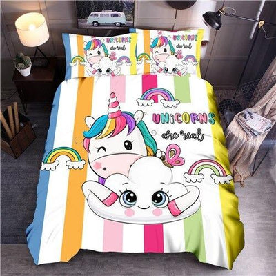 Housse de Couette Licorne à Rayures Multicolores 