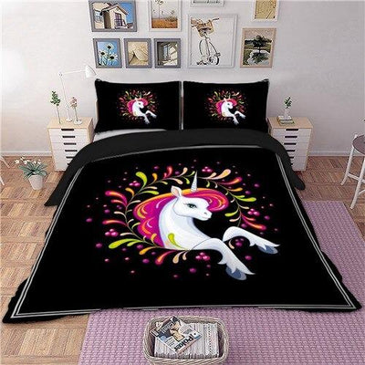 Housse de Couette Licorne Fond Noir