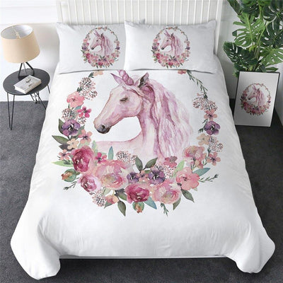 Housse de Couette Licorne Blanche Fleurie