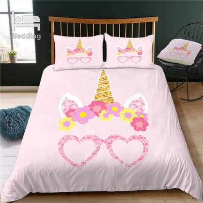 Housse de Couette Licorne Cœur Rose