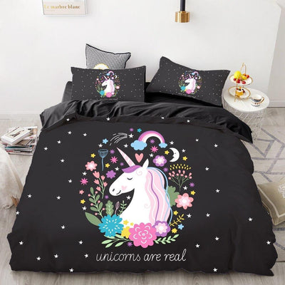 Housse de Couette Licorne Fond Noir