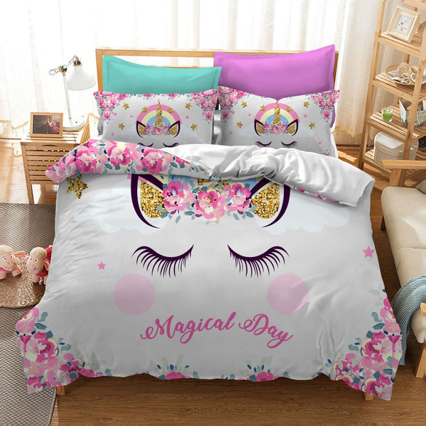 Housse De Couette Licorne 90x190 Cm + Taie 65x65 Cm | Microfibre Douce, Motif Floral