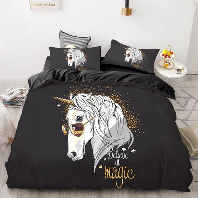 Housse de Couette Noire Licorne