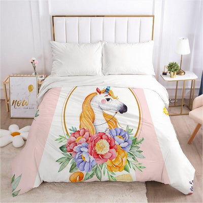 Housse de Couette Licorne Miroir Fleurs